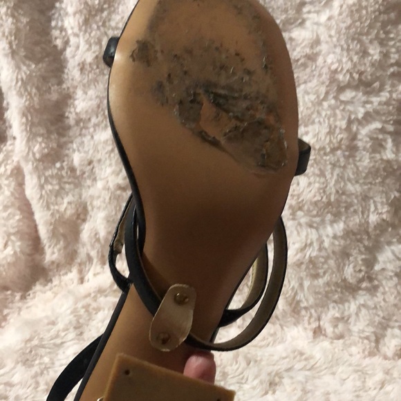 Designer inspired black heels with asymmetrical wood heel women’s size 8 - Picture 9 of 13